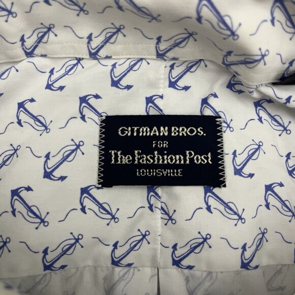 Gitman Bros Button Down Shirt Mens 18.5 35 Nautical Anchor Print Boat Ocean - Picture 5 of 15